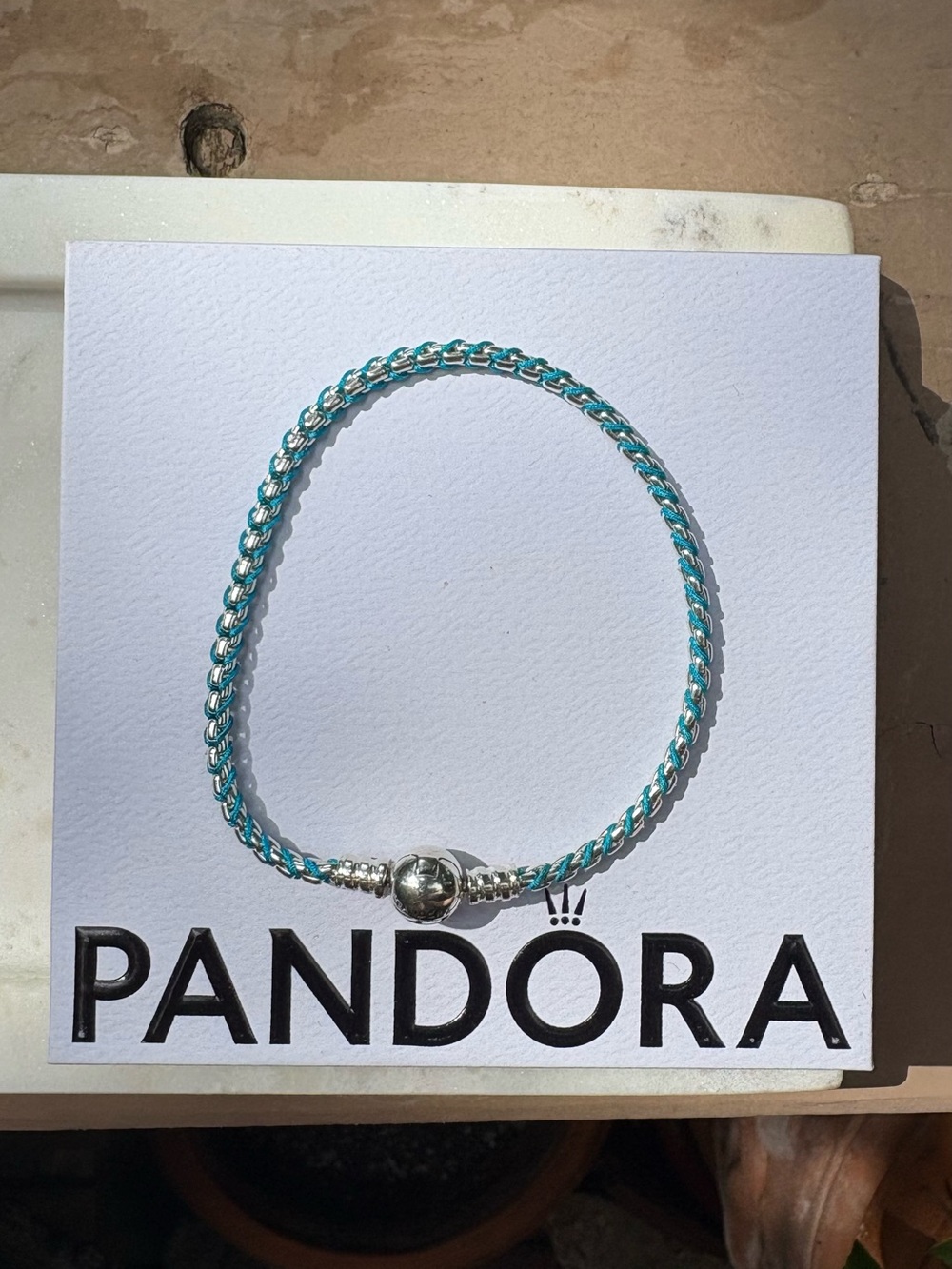Pandora Turquoise Braided Bracelet with Silver Bead Clasp